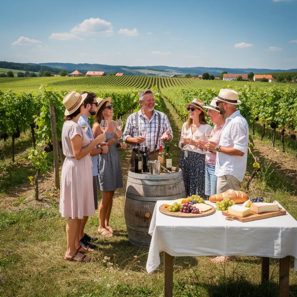 Různé druhy českých sýrů a uzenin vystavené na trhu během slunečného dne.